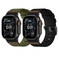 Premium Nylon Watch Strap - Versatile and Stylish Bracelet Replacement Band - 42 44 45 46 49mm (Black - o - army green)