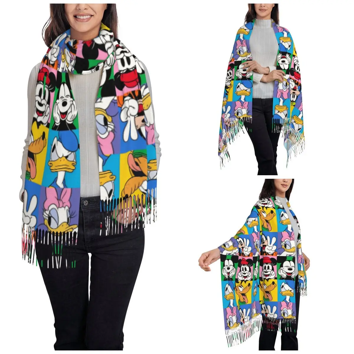 Mickey Minnie Mouse Donald Duck Scarf for Women Winter Warm Cashmere Shawls and Wrap Cartoon Cute Long Large Shawl Scarf Ladies 2
