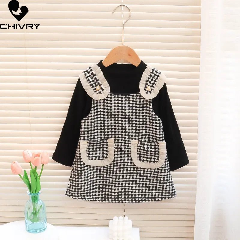 

Girls Fashion Dress New 2023 Spring Summer Baby Girl Plaid Patchwork Long Sleeve Princess Dresses Kids Casual Clothes Vestidos