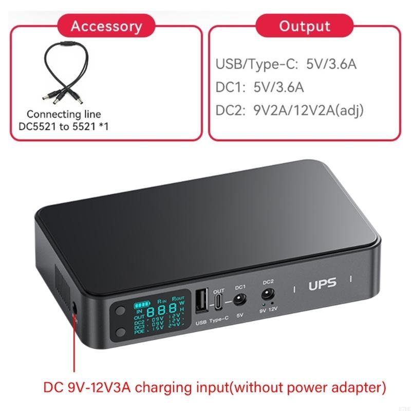 4-port UPS Uninterruptible Power Supply With Screen Display USB+Type C+2x5.5x2.1mm Output DC5V9V12V2A for Routers Cameras