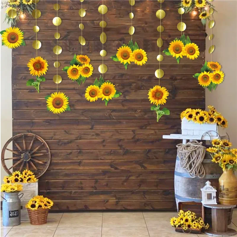 12 Strings Sunflower Garlands Sun Flower Circle Dot Streamer Banner Decor for Summer You are My Sunshine Party for Baby Shower