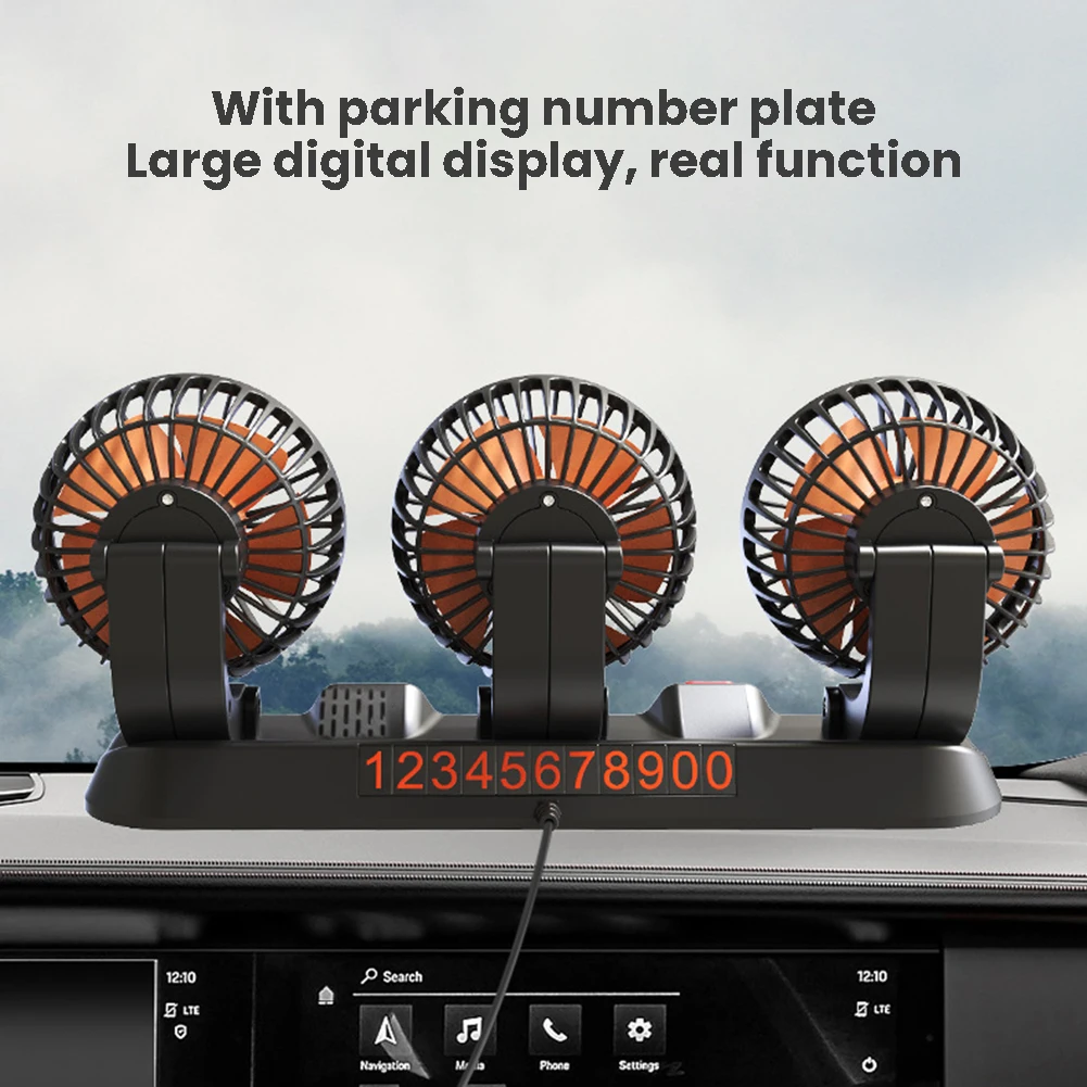

Car Fan 360° Adjustable 3 Head Air Fan Automotive Electric Fan USB/12V/24V Fan 2 Speeds Car Silent Fan For Home Desk Office Car