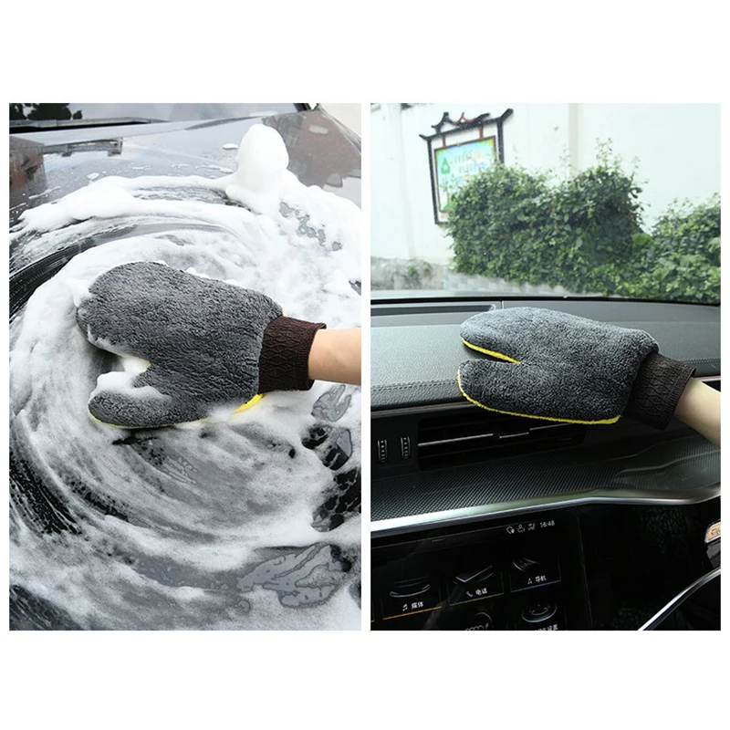 High-Density Coral Velvet Car Wash Gloves; Bear Paw Shaped Waterproof Brush Gloves for Car Cleaning