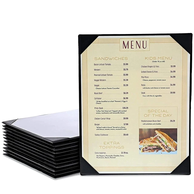 Porta Menu ristorante nero (per A4, confezione da 12), 225mm x 315mm