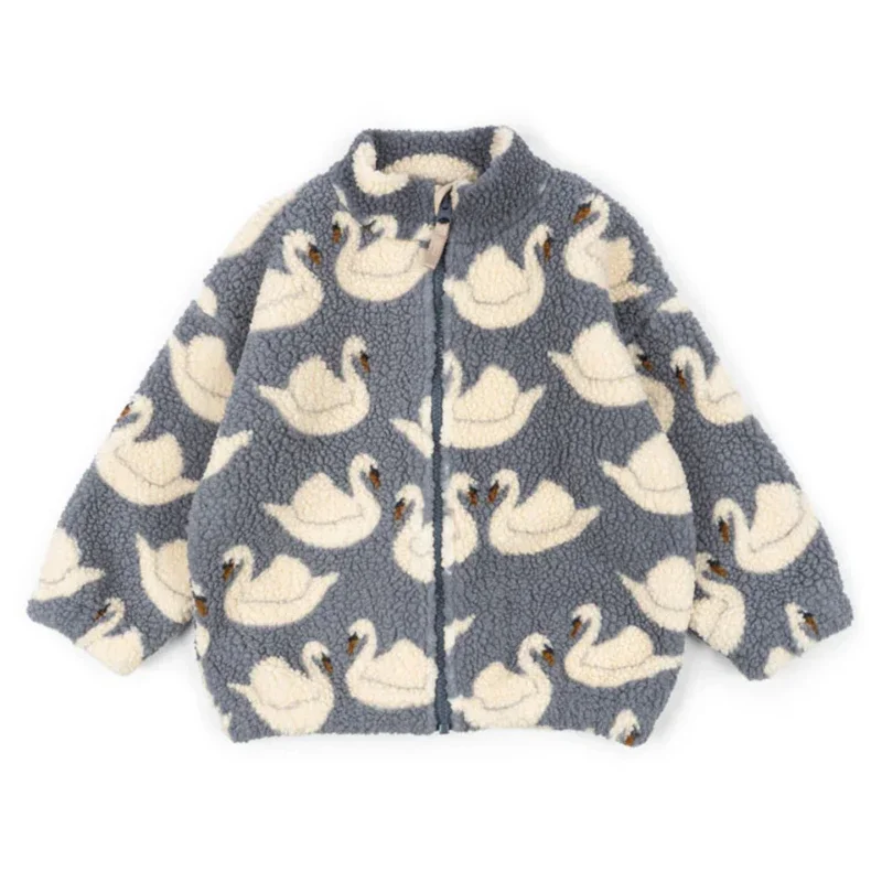 New Ks Winter Overalls for Children Sequins Outerwear Cherry Jacket Warm Thick Outfit Clothing with Hooded Lambswool Coat