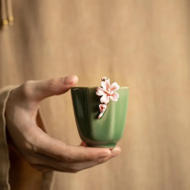 Handmade Ceramic Tea Cup with Flower - كوب شاي سير...