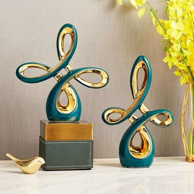 Figuras de decoración artística para salón de estar, Accesorios de  escritorio para dormitorio, decoración nórdica dorada para el hogar -  AliExpress