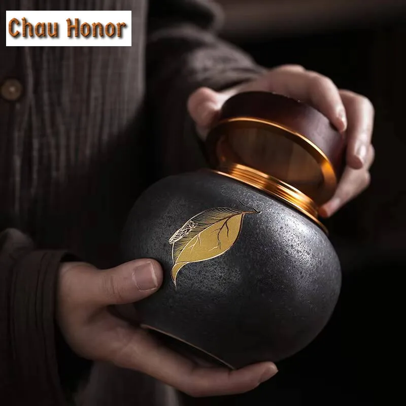 Silver Spot Glaze Tea Containers Handmade Ceramic Sealed Household Storage Tea Pot Coarse Pottery Small Tea Warehouse Tea Tin