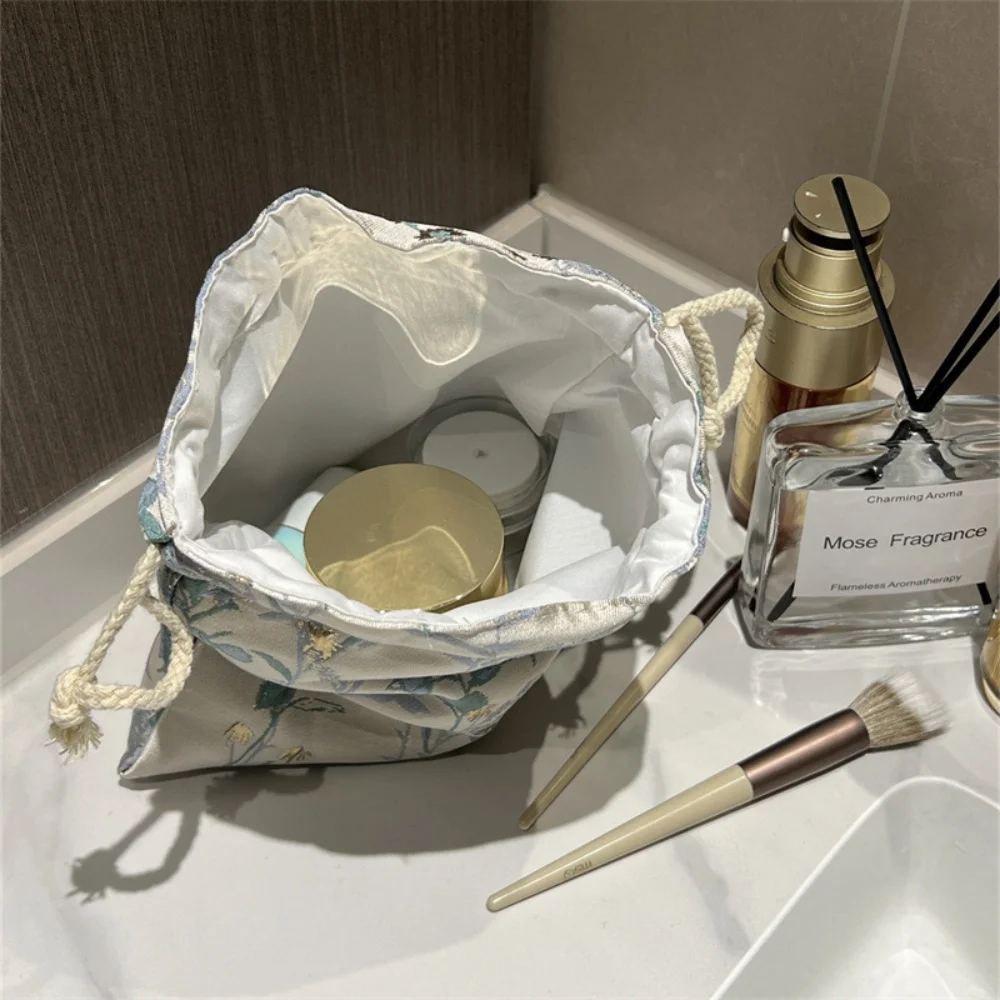 Flower Drawstring Bags Women Drawstring Packaging Pocket Cosmetic Bag Makeup Bag Large Capacity Coin Purse Jewelry Storage Box