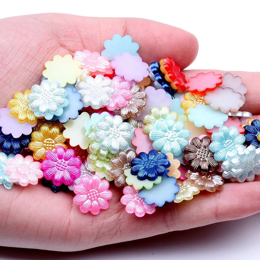 

Flower Flat back Imitation Plastic ABS Pearl Beads 13mm 1000PCS Multicolor Bead for Scrapbook DIY Jewelry Handmade Craft Making