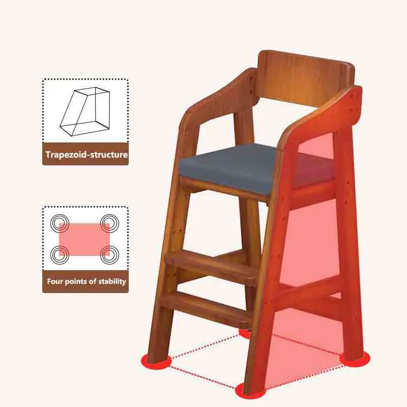 Wooden Kid High Chair Solid Wood Feeding Seat Restaurant High Chair Baby Dining For Toddlers Babies Studying Dining Eating