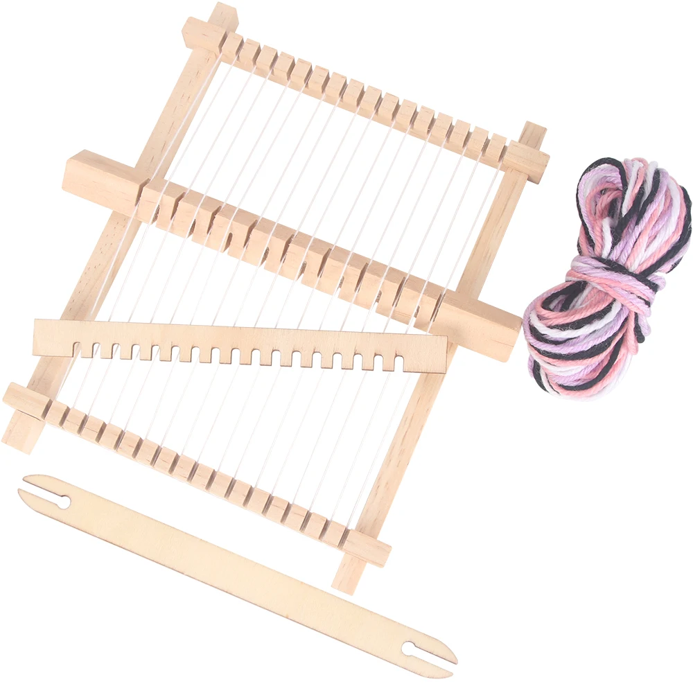 Description Picture 3 of item1set Mini DIY Wooden Weaving Loom Set, Wooden Spinning Wheel, Traditional Hand Knitting Loom Kit for Tapestry & Decor Craftwork