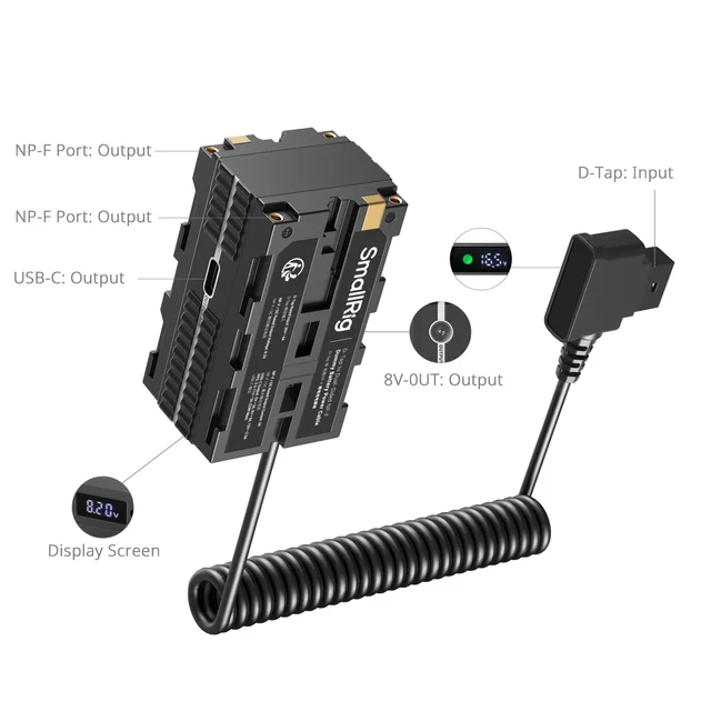 D-Tap to Dual-Sided NP-F Dummy Battery Power Cable 4 Power Outputs  NP-F Outputs