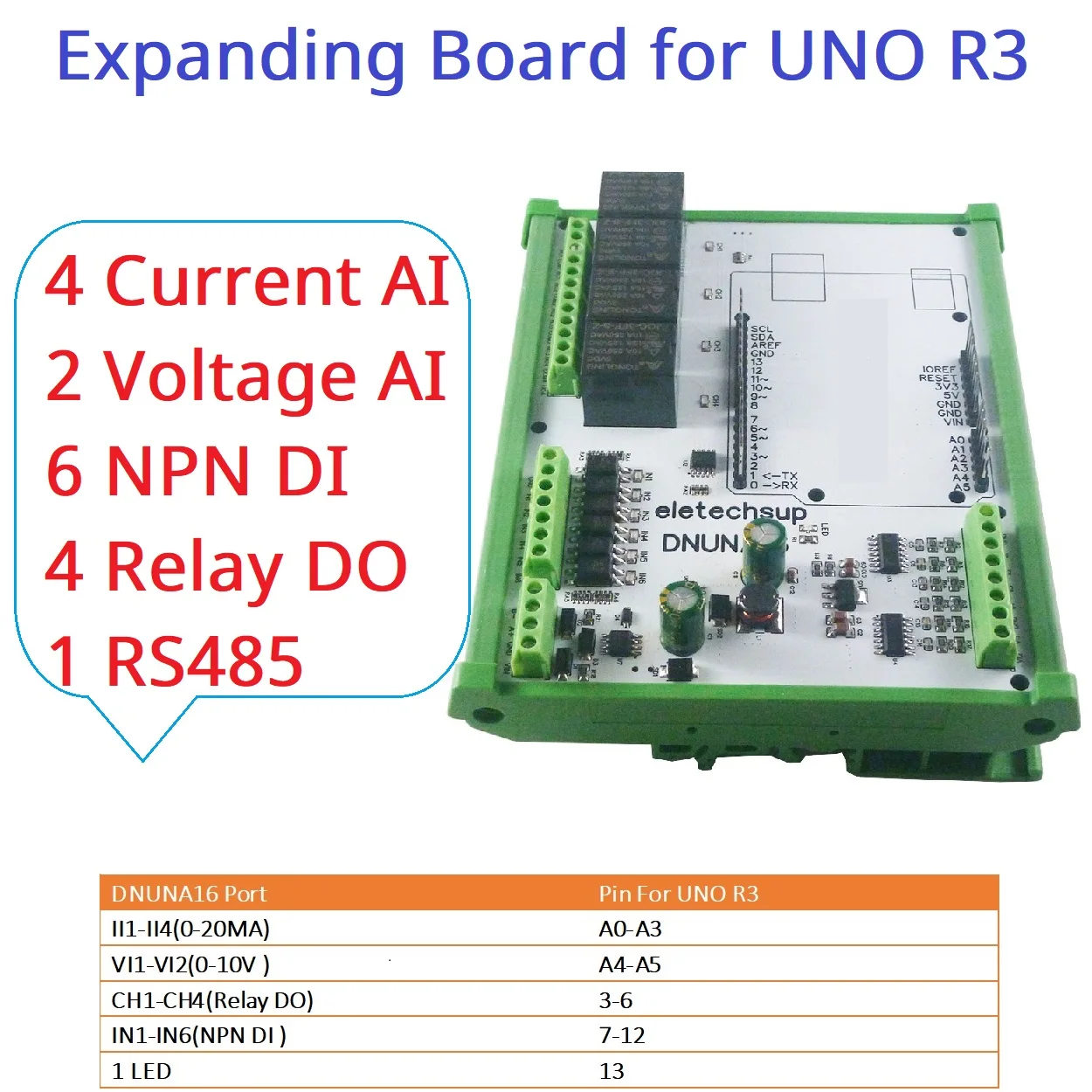 Dnuna16 din rail analog digital inpuut output expanding board simple