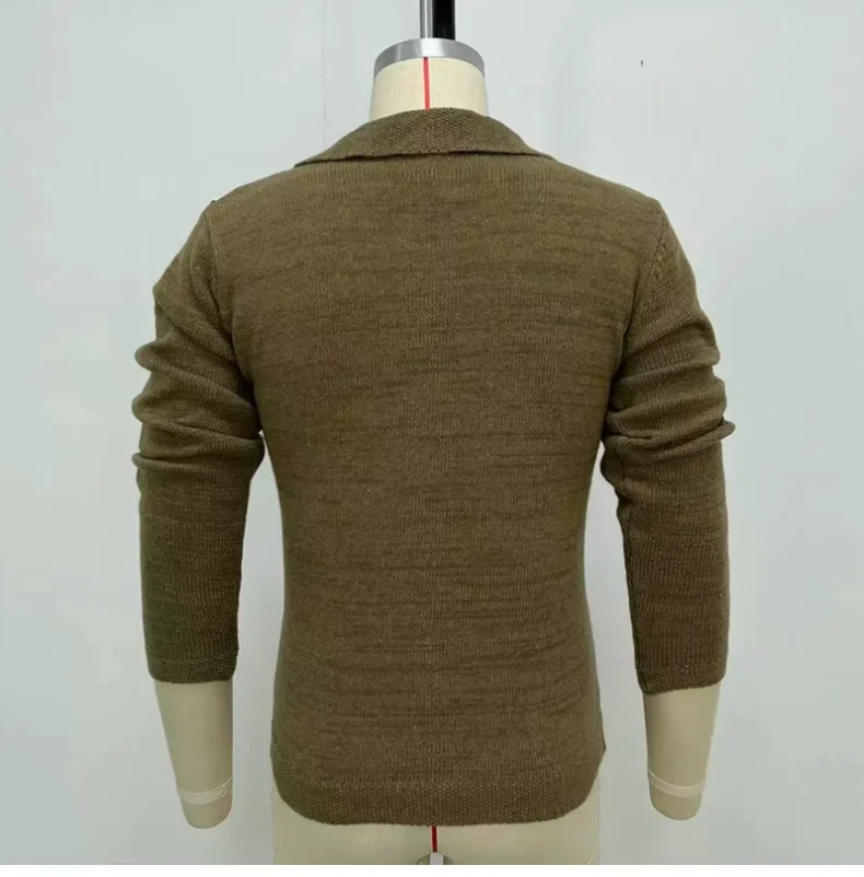 Men Sweaters Cardigan Coat Turn Down Collar Full Sleeve Single Breasted Splice Slim Fit Open Stitch Autumn Winter