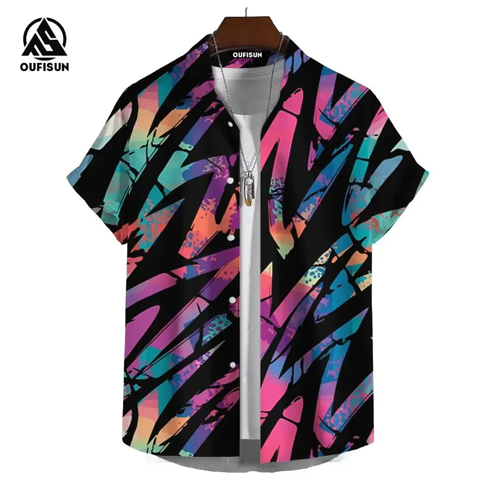 2024 Hip Hop Men's Hawaiian Shirts Oversized Short Sleeve Tops Graffiti Print Clothing Resort Casual For Male Shirts 5XL Tees 6