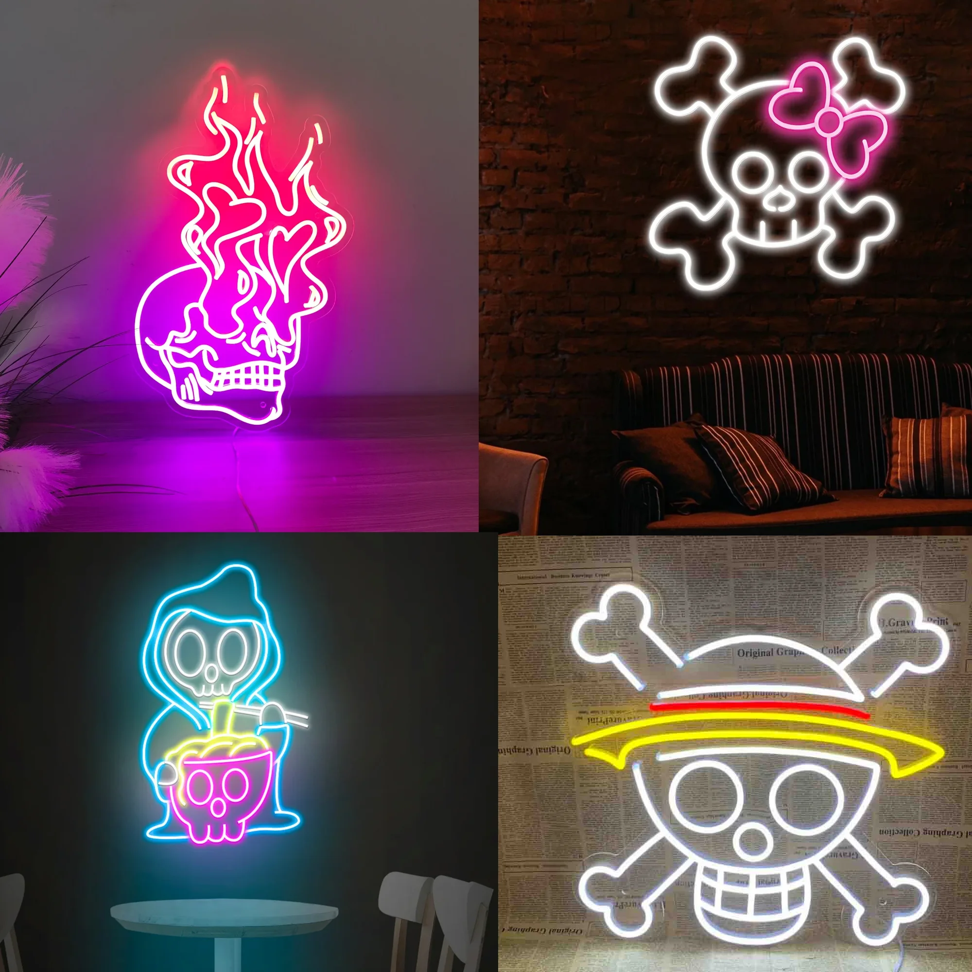 

Custom Neon Sign Anime Neon Sign Decor Skull Art Custom Anime Skull LED Neon Sign Wall Decor Neon Sign Gift for him