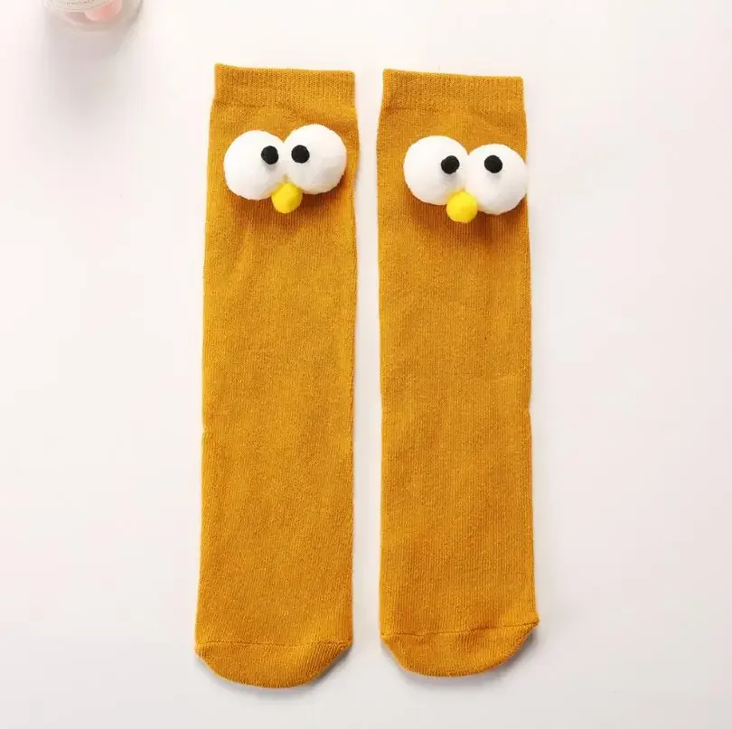 Cozy Cartoon Knee-High Cotton Socks for Kids - Fun Eye Design Christmas Gift