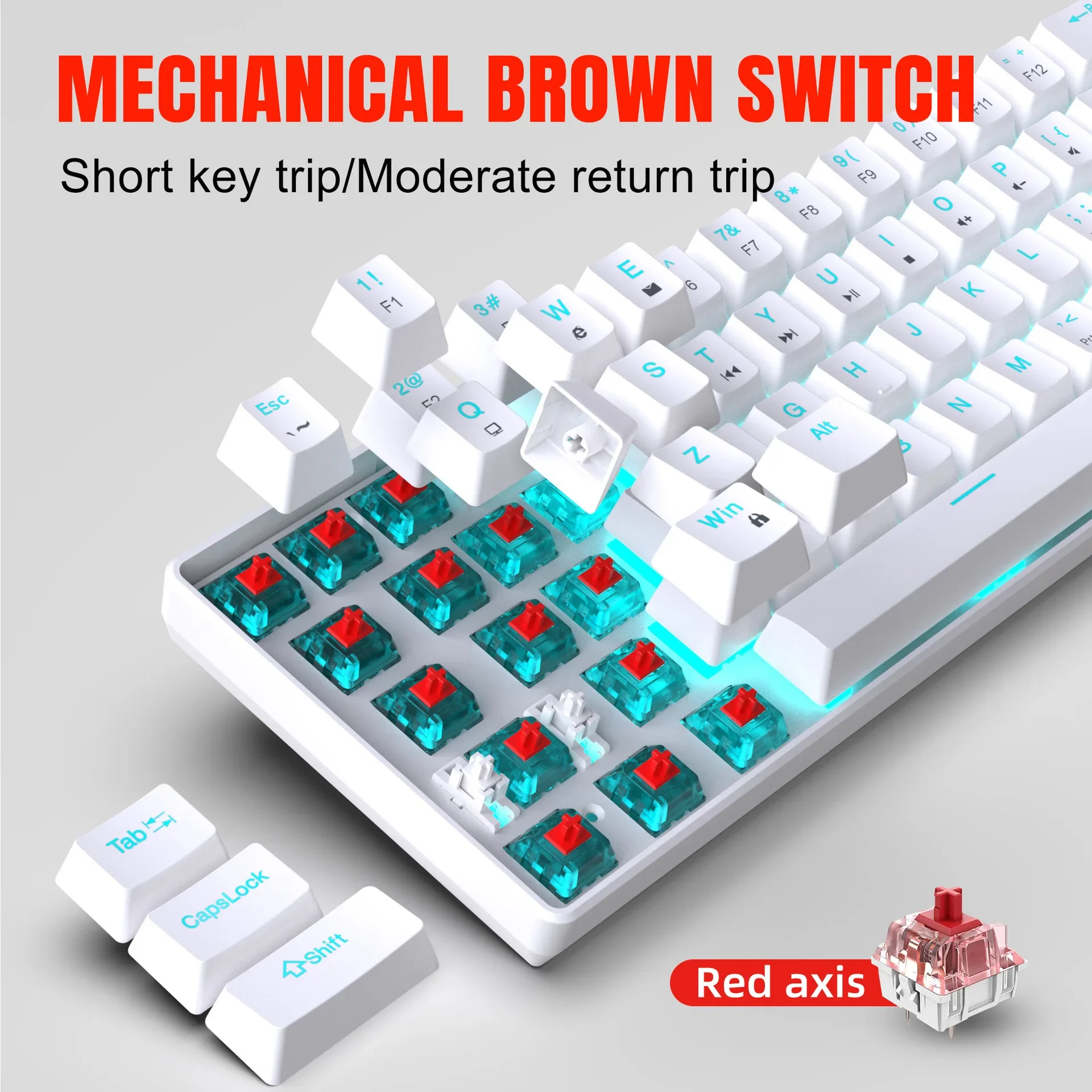 Compact Ergonomic RGB Backlit Mechanical Gaming Keyboard - White Keys