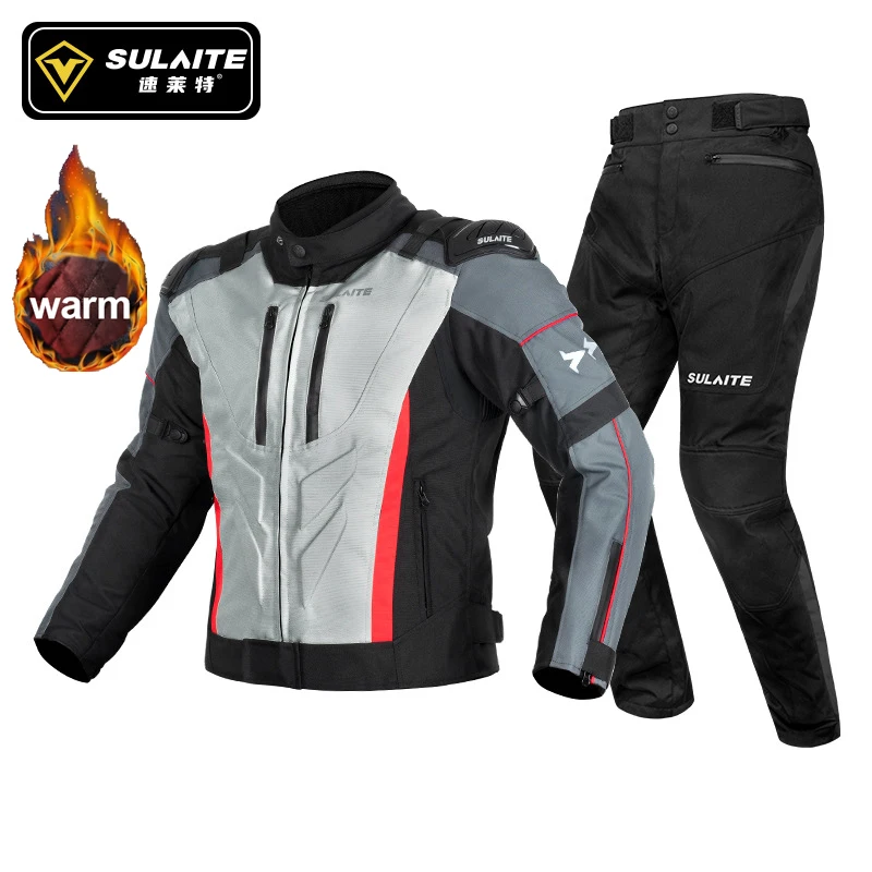 

Sulaite Motorcycle Rider Jacket Men Winter Motocross Jacket+Pants Suit Motorbike Riding Moto Jacket Clothing CE Protective Gear