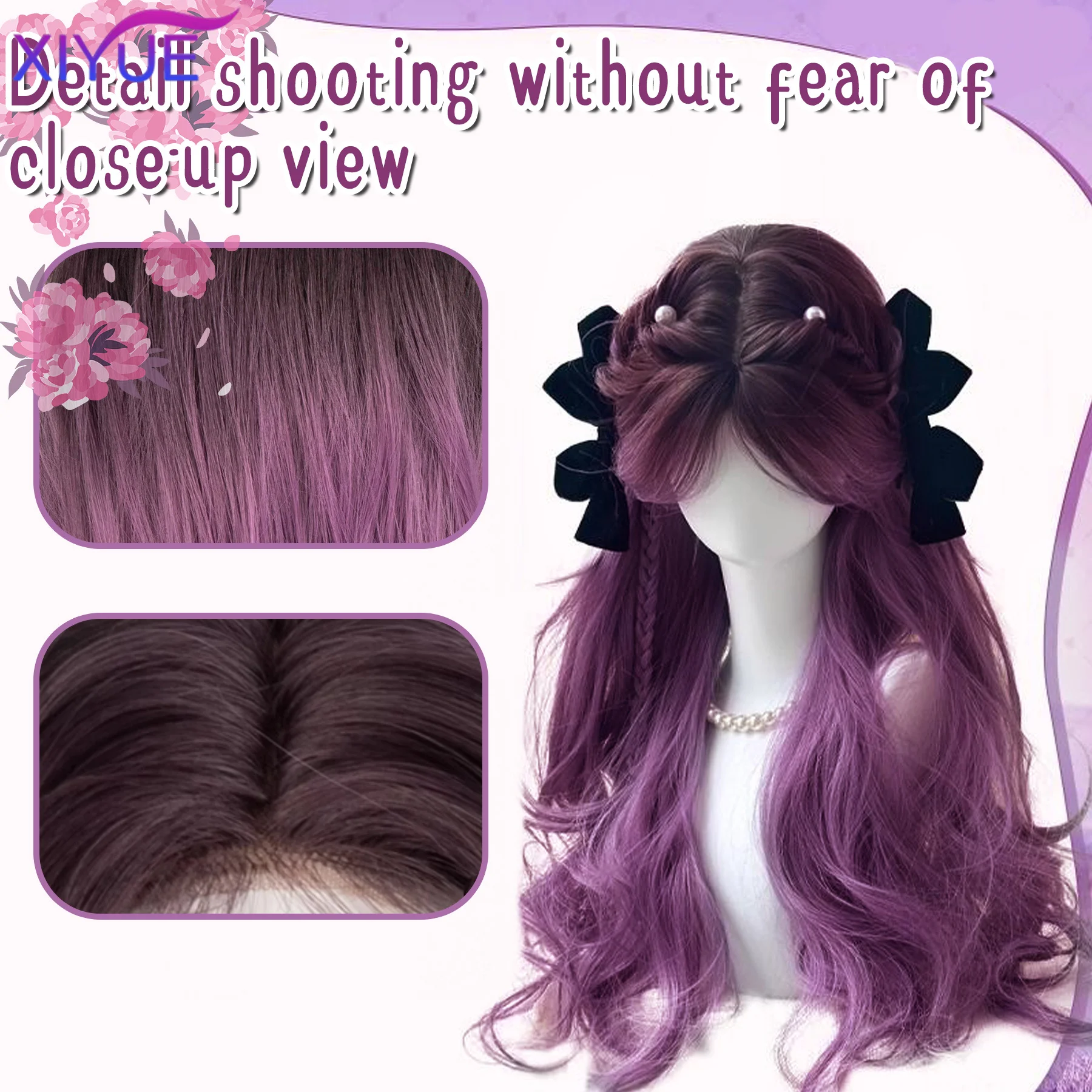 Synthetic Long Curly Hair Gradient Purple Cosplay Wigs Heat Resistant Synthetic Wigs Middle Part Natural Lolita For Women