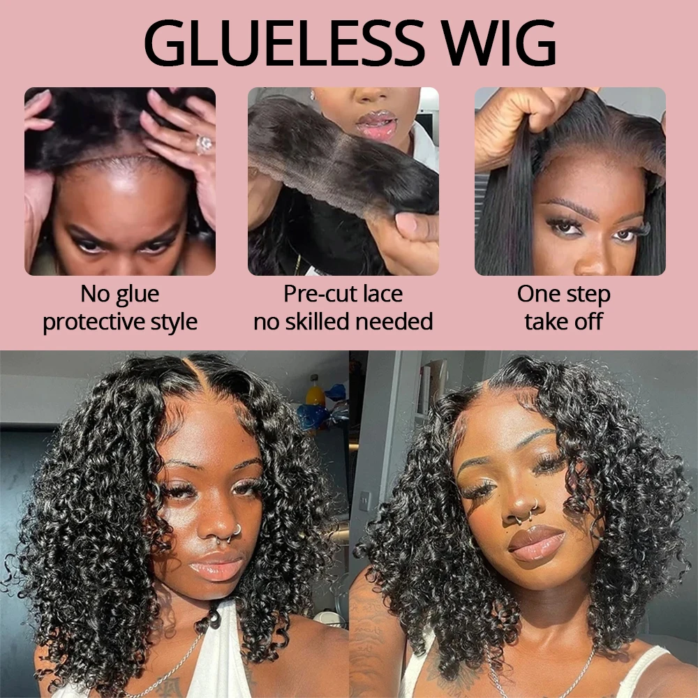 Glueless Deep Wave Short Bob Curly Human Hair Wig Brazilian 13x4 13x6 HD Lace Front Wig Wear and Go Pre Plucked For Black Women 5