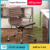 Low Back Brown Ribbed Genuine Leather Office Chair with Aluminium Alloy Frame Swivel Computer Chair 1