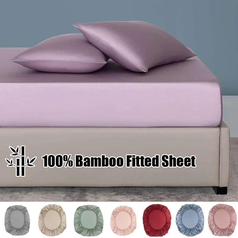 Juego de 3 Piezas de Sábanas Ajustables de Bambú 100% con Fundas de Almohada y Bandas Elásticas, Juego de Sábanas de Lujo