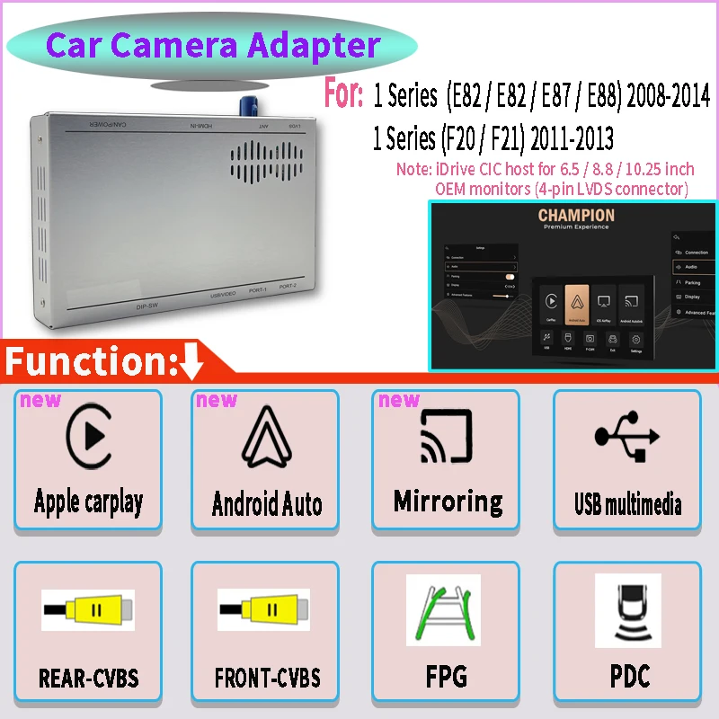 

Wireless CarPlay Android Auto CIC 4 Pin LVDS Connector OEM Retrofit Interface for 1 Series E82 E87 E88 08-14 F20 F21 11-13