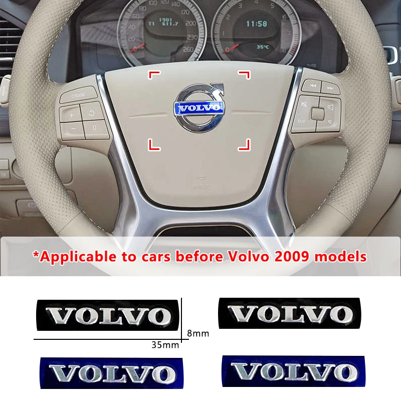 35*8mm 볼보 XC90 V90 XC60 V40 S60 V60 S40 2010 년 이전 스티커 볼보 스티어링 휠 스티커 블루 엠블럼 인테리어 스티커