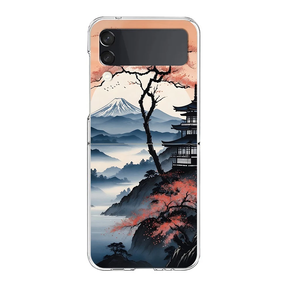 Hard Folding Clear Phone Case with Ink and Wash Landscape Design