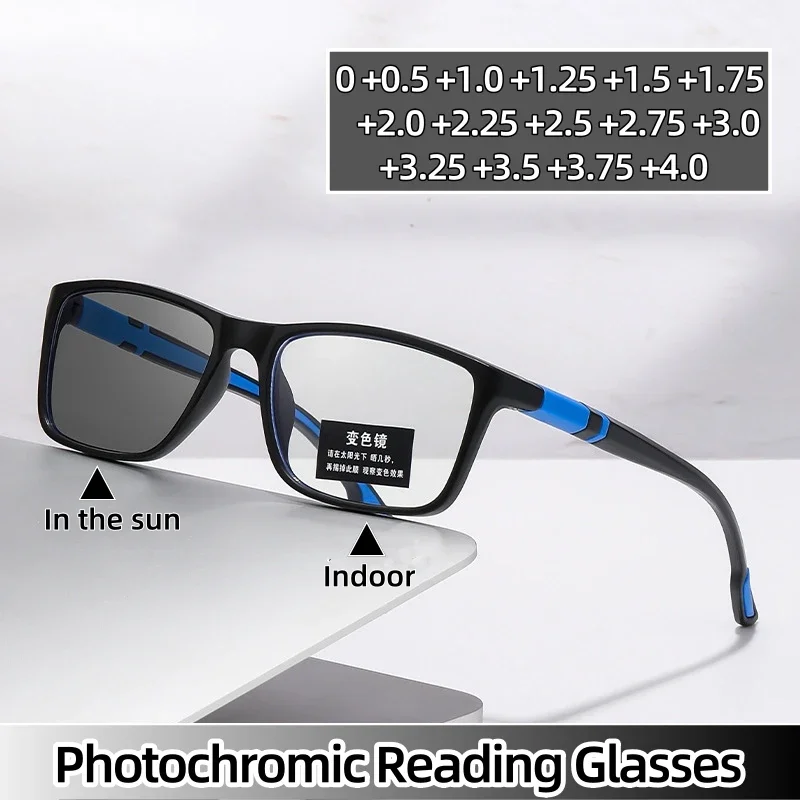 Presbyopic Glasses Fashion Sports Photochromic Presbyopia Eyeglasses Reading Glasses Women TR90 Frame Color Changing Sunglasses 0 To +4.0
