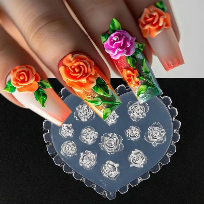 장미 꽃 나비 3D 실리콘 네일 몰드 튤립 네일 템플릿 DIY 네일 아트 장식 소프트 스탬핑 몰드 매니큐어 디자인 도구