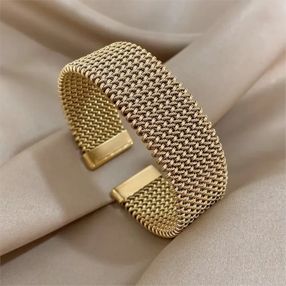 Vintage Stainless Steel Mesh Elegant Cuff Bangle for Women Trendy Stack Bangle Exquisite Jewelry for Brithday Gifts