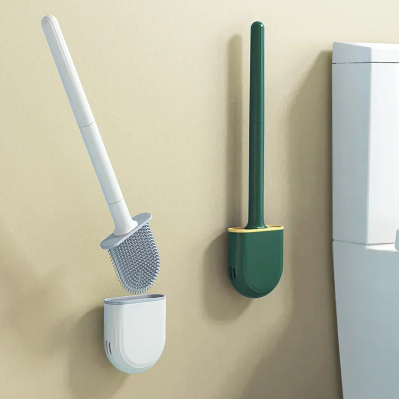 Bathroom Accessories Set Silicone Toilet Brush Wall-Mounted Soft Bristles 20
