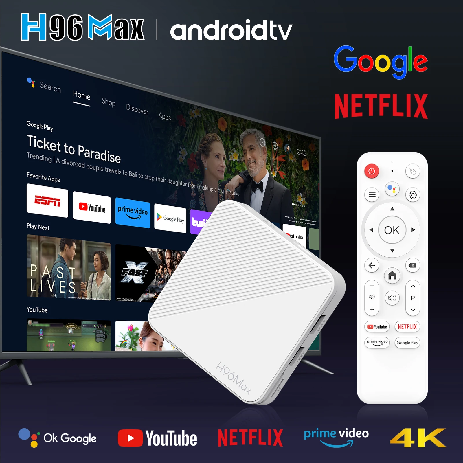 TV Box Android 14.0 H96 MAX H313 Quad Core ARM Cortex A53 Support BT Remote Cont