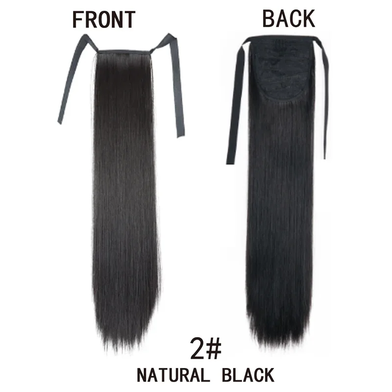 32Inch Synthetic Long Straight Ponytail Drawstring Ponytail Clip in Hair Extension Black Blonde Hairpiece for Women