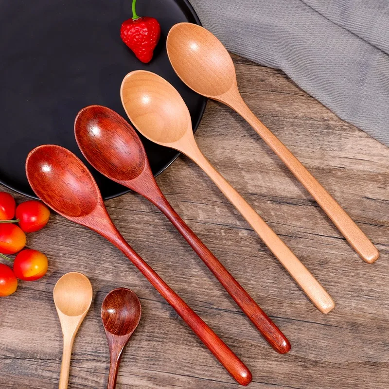 Wooden Spoon 1-10PCS Wooden Spoon Long Hand Cooking Scoops Stirring Soup Spoons Coffee Dessert Honey Stir Teaspoons Kitchen Tableware Sets