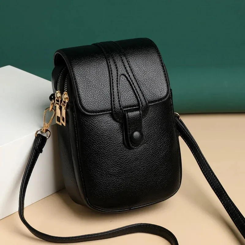 Simple Shoulder Bag for Women PU Leather Crossbody Bag Multi-layer Messenger Handbag and Purse Flap Phone Bolsa Sac
