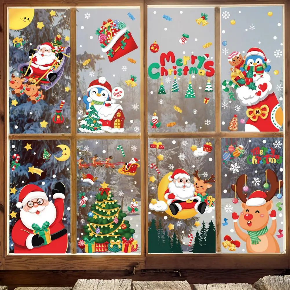 

Christmas Window Stickers Festive Winter Window Clings Rich Xmas Elements Cute Holiday for Glass for Kids' for Christmas