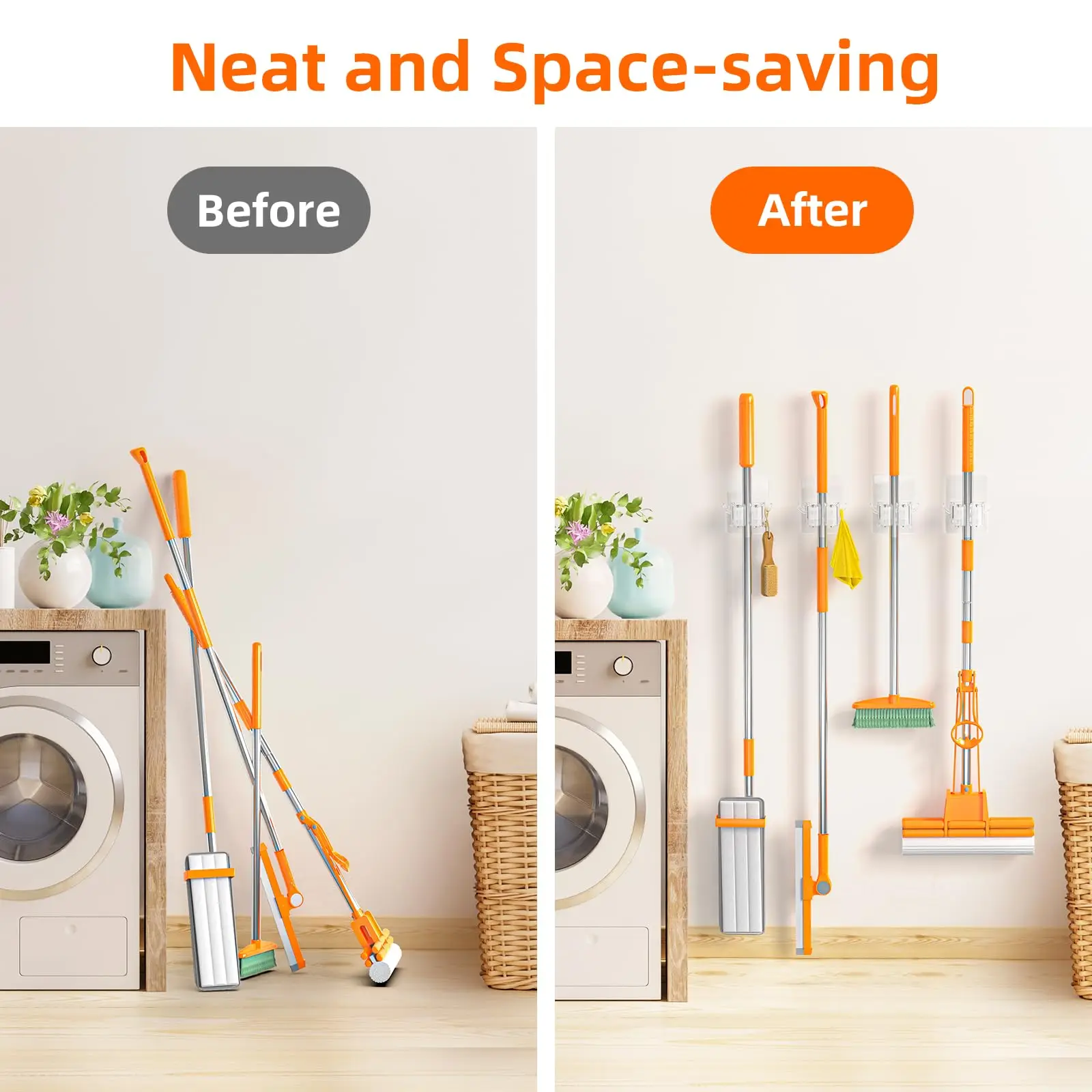 1/2pcs Mop and Broom Wall Mount Holder Self Adhesive Hanger for Home Garden Garage Storage