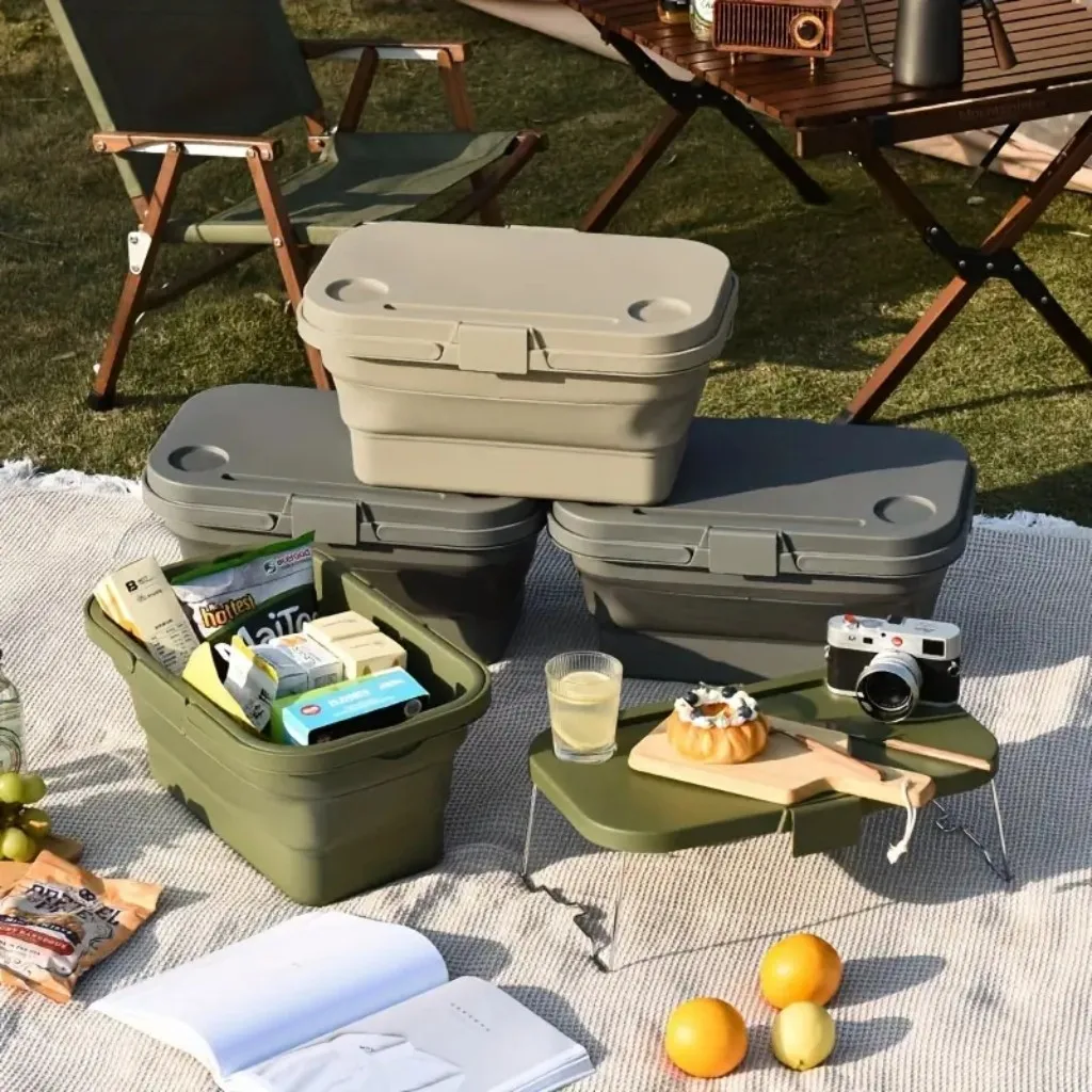 1pc Large Capacity Portable Heavy Duty Foldable Picnic Basket with Lid For Camping Outdoor Picnic Fruit Foldable Storage Basket