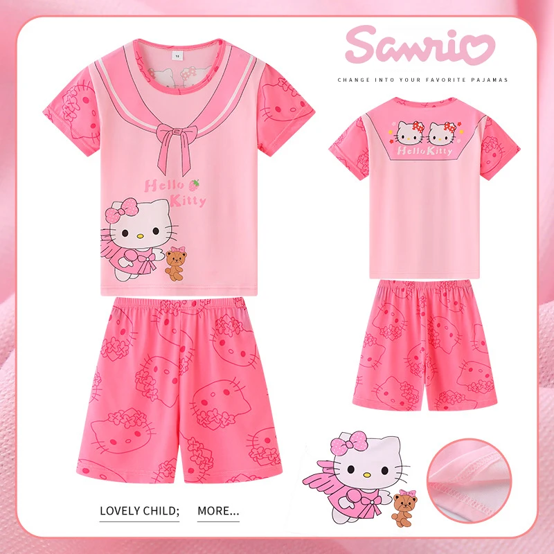 

Hello Kitty Sanrio My Melody Kuromi Children Pajamas Summer Thin Short Sleeved Shorts Pajama Set Loose Fitting Home Clothing