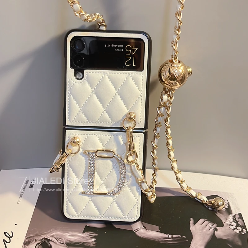 Diy Cute Rhombus Short Chain Leather Case For Samsung Galaxy Z