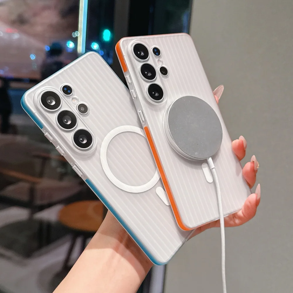 Ultra Matte Clear Corrugated Magnetic Shockproof Slim Case - Wireless Charging Compatible