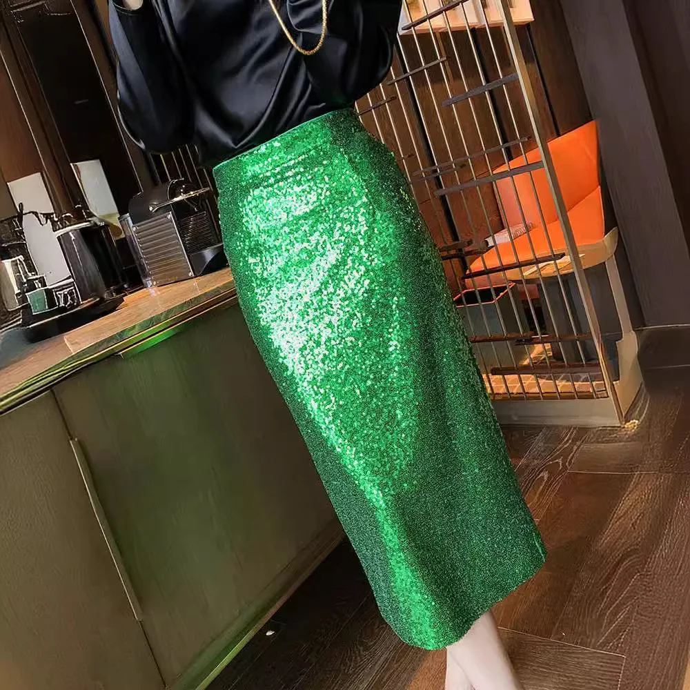 

2024 Popular New Style~Spring/Summer Heavy Industry Sequin High Waist Wrapped Hip Long Skirt~Bead Style Half Skirt