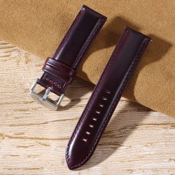 Vintage Cowhide Leather Watch Strap - Classic Universal Wristband - 22mm (Wine Red)