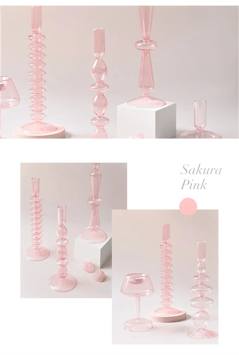 Pink Glass Candle Holder 1pc candle holders