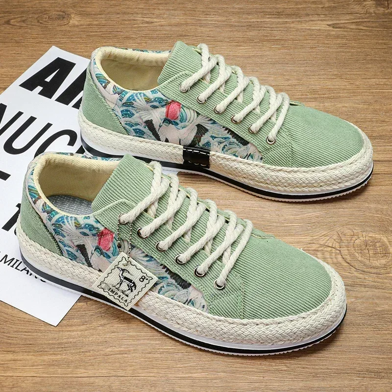 New Casual Men's Shoes Low-top Sneakers Straw Corduroy Shoe Fashionable and Versatile Athleisure Shoes for All Seasons 2