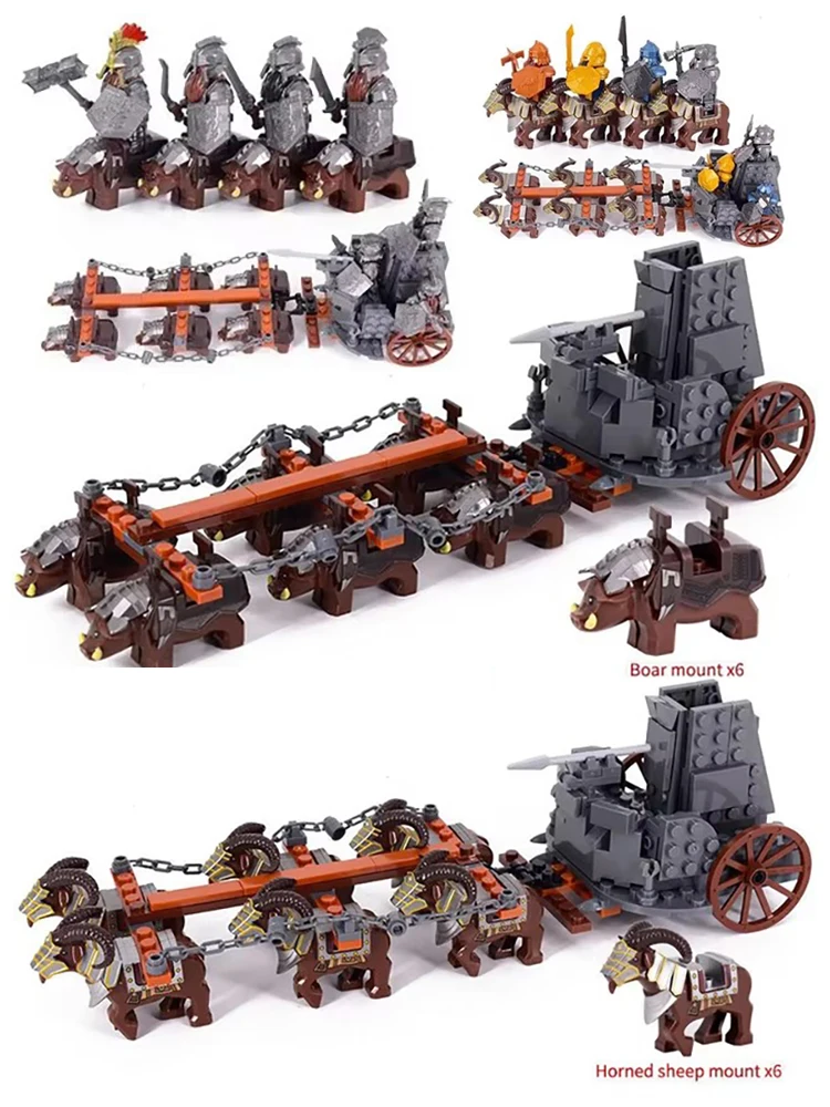 Mini Middle Ages Lord Rings Medieval Dwarf Wild Boar Goat Chariot Army Figures Building Blocks Bricks Kids Toys Christmas Gift